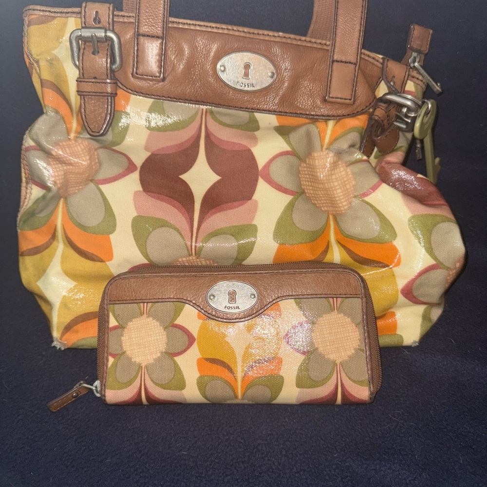 Fossil Brown and Cream Tote Bag